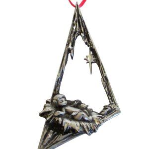 Vintage Pewter Nativity Baby Jesus Christmas Ornament